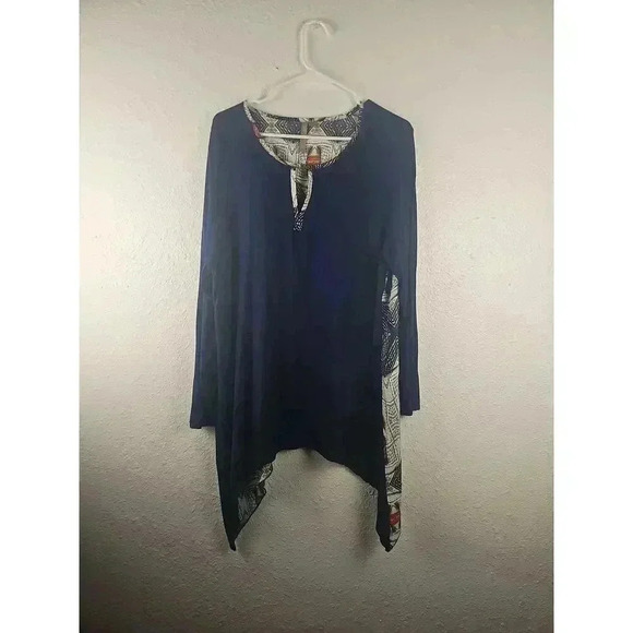 Brina Em Blue Long Sleeve Boho Tunic Womens Blouse Size 1XL - Picture 1 of 6